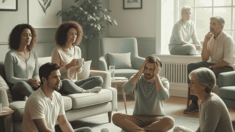 Different emotional states shown during a mental health check-in process